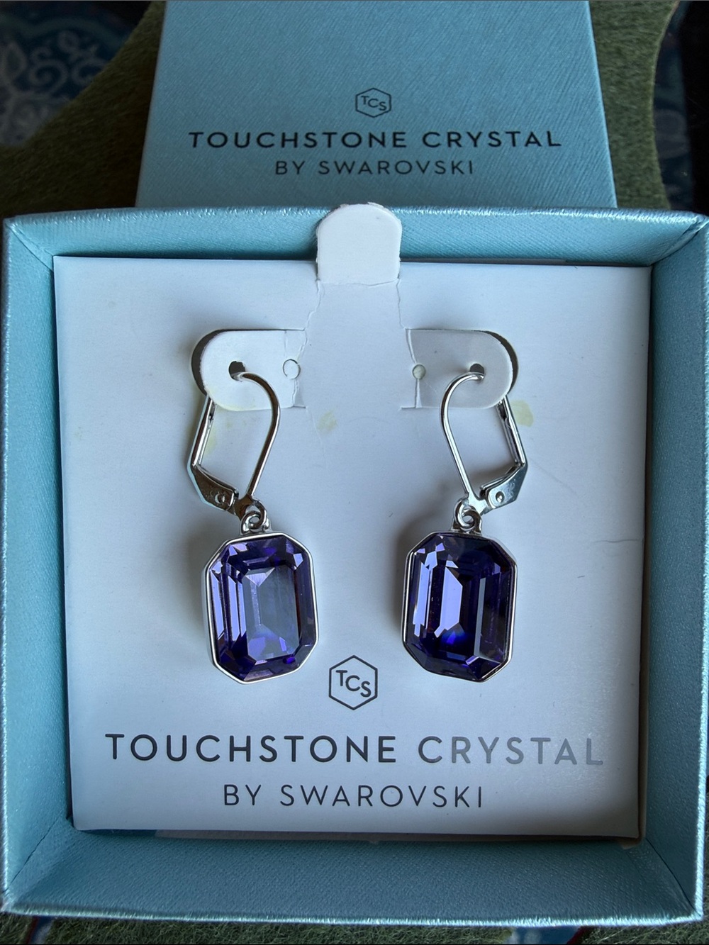 Touchstone Crystal by Swarovski Violet Faceted Drop Earrings